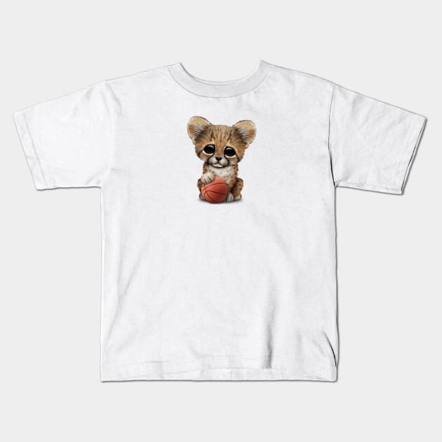 Cheetah Cub Playing With Basketball Kids T-Shirt by jeffbartels